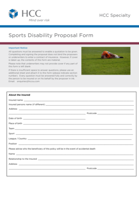 HCC Specialty Sports Disability Proposal Form