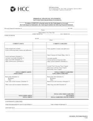 Personal Financial Statement for Surety
