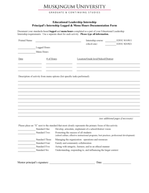 Educational Leadership Internship Hours Documentation Form