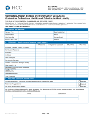 Contractors Professional Liability Application