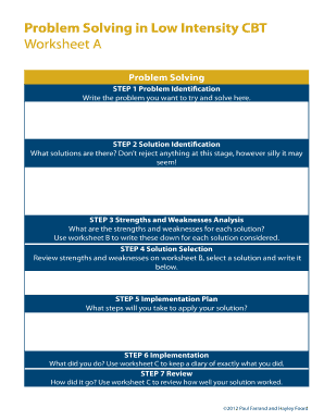 Problem Solving Worksheet for Low Intensity CBT
