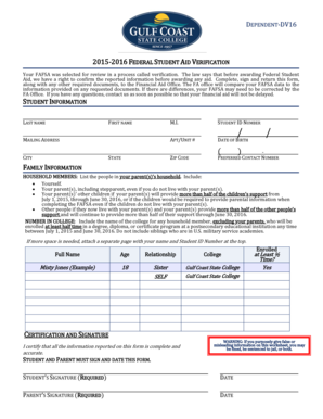 2015-2016 Federal Student Aid Verification Form