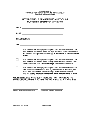 Florida Odometer Affidavit