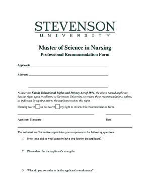 Master of Science in Nursing Recommendation Form