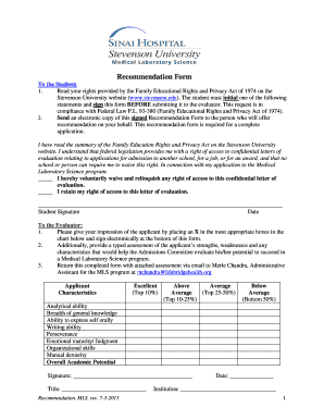 Medical Laboratory Science Recommendation Form