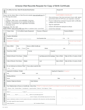 Arizona Birth Certificate Request Form