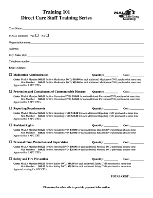 Direct Care Staff Training Order Form