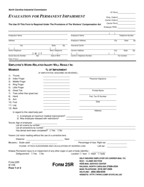 North Carolina Permanent Impairment Evaluation Form