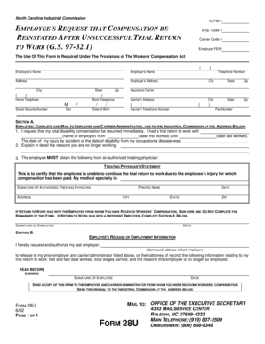 North Carolina Workers' Compensation Form 28U