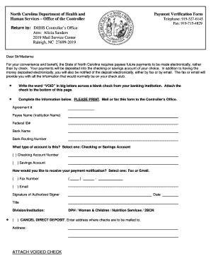 North Carolina Payment Verification Form