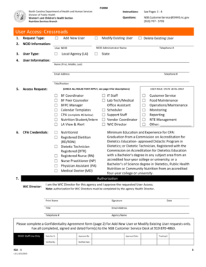 North Carolina WIC User Access Request Form