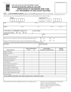 New York State Teachers' Retirement System Verification Form