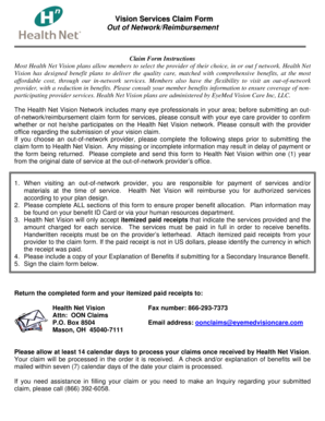 Health Net Vision Out of Network Claim Form