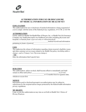 Authorization for Use or Disclosure of Medical Information