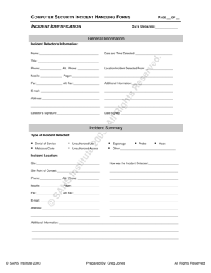 Computer Security Incident Handling Form