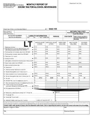 Colorado Excise Tax Form for Alcohol Beverages