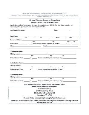 Alvernia University Transcript Release Form