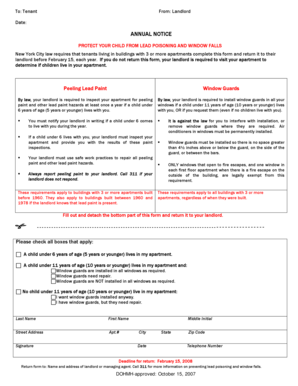 New York City Annual Lead Poisoning and Window Fall Notice