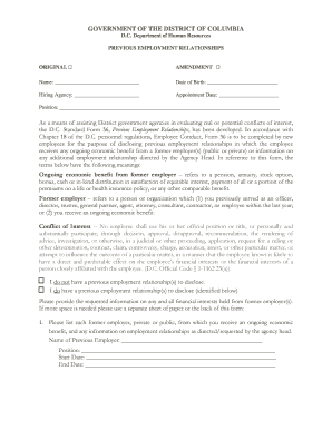 D.C. Standard Form 36 Previous Employment Relationships