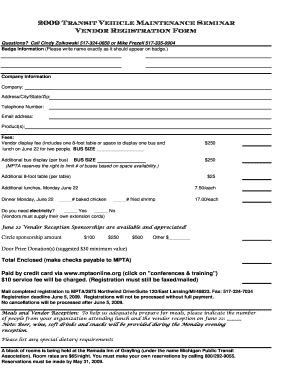 2009 Transit Vehicle Maintenance Seminar Vendor Registration Form