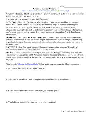 National Parks Webquest