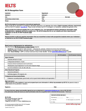 IELTS Recognition Form