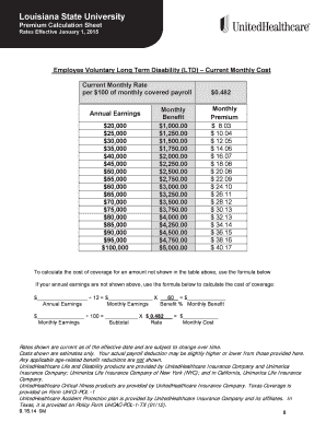 Louisiana State University LTD Premium Calculation Sheet