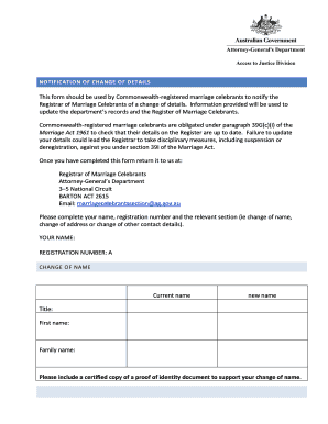 Notification of Change of Details for Marriage Celebrants