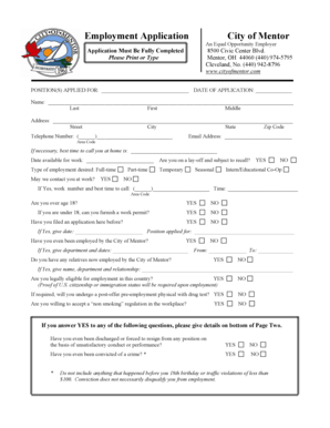 City of Mentor Employment Application