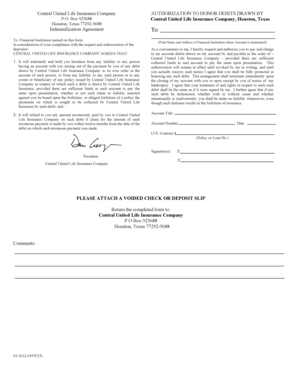Central United Life Insurance Debit Authorization Form