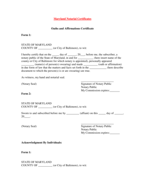 Maryland Notarial Certificates