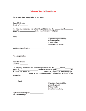 Nebraska Notarial Certificates