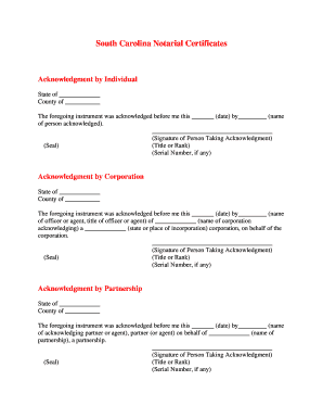 South Carolina Notarial Certificates