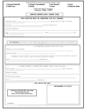 Removal/Beneficiary Change Form