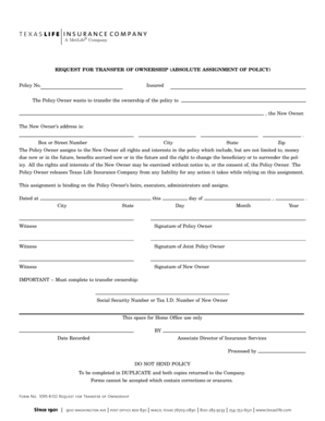 Texas Life Insurance Policy Transfer Form