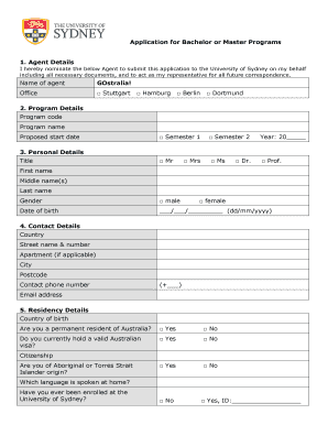 University of Sydney Bachelor or Master Application Form