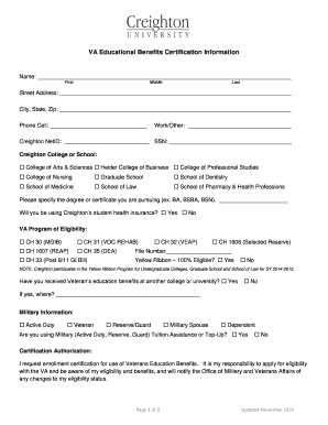 VA Educational Benefits Certification Form