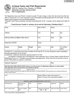 Arizona Pioneer License Application