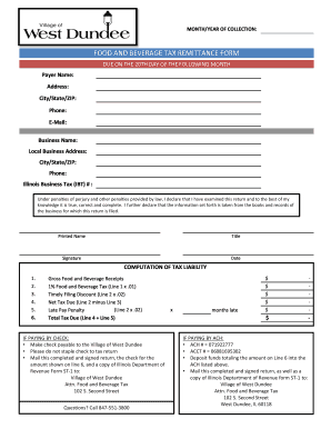 Illinois Food and Beverage Tax Remittance Form