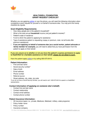 HealthWell Foundation Grant Request Checklist