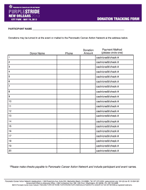 Donation tracking sheet - DONATION TRACKING FORM - Pancreatic Cancer Action - media pancan