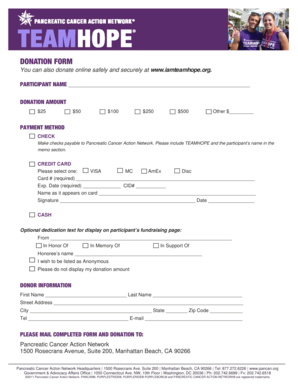 Donation Form for Pancreatic Cancer Action Network