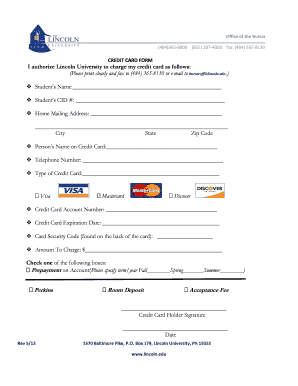 Lincoln University Credit Card Payment Form