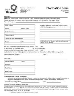 Playschool Information Form