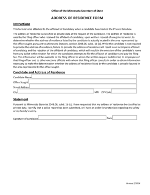Minnesota Address of Residence Form