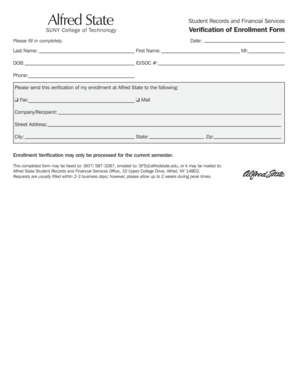 SUNY Alfred State Enrollment Verification Form