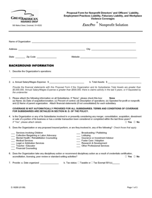 Nonprofit Directors and Officers Liability Insurance Proposal Form