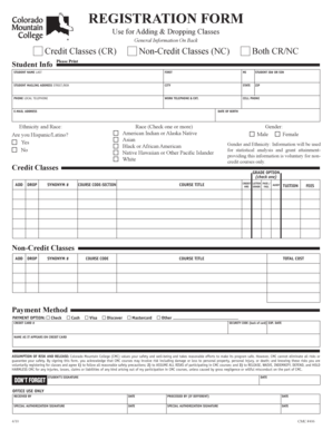 Colorado Mountain College Registration Form