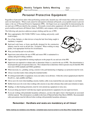 Weekly Tailgate Safety Meeting Form