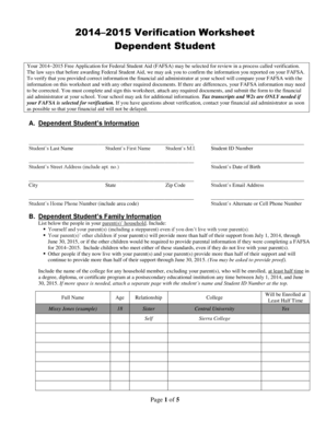 2014–2015 Verification Worksheet